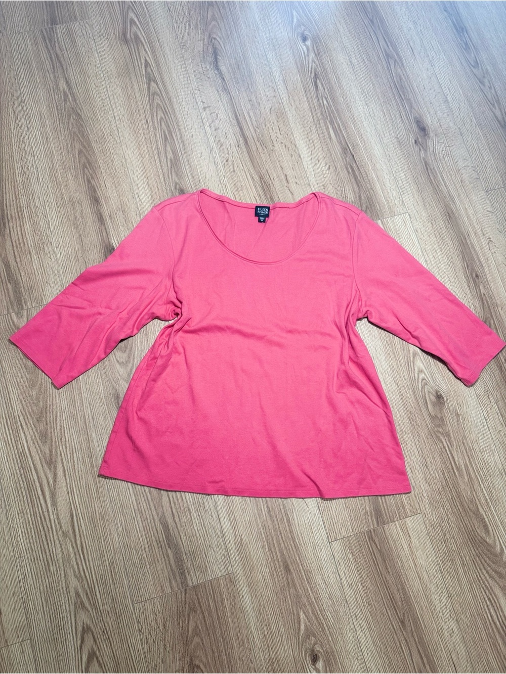 Eileen Fisher Woman Pink Cotton Scoop Neck 3/4 Sleeve Swing Top Women's Plus 1X